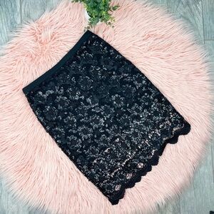 NEW Ark & Co Black Lace Sequins High Waisted Midi Skirt